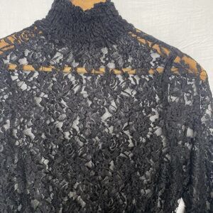 J FOR JUSTIFY Lace Sheer Blouse High Neck Long Sleeve Romantic Womens M Black